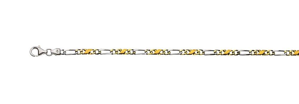 MUAU Schmuck  Collier Carrera/figaro bicolore 60cm jaune/blanc or 750, 3.5mm 