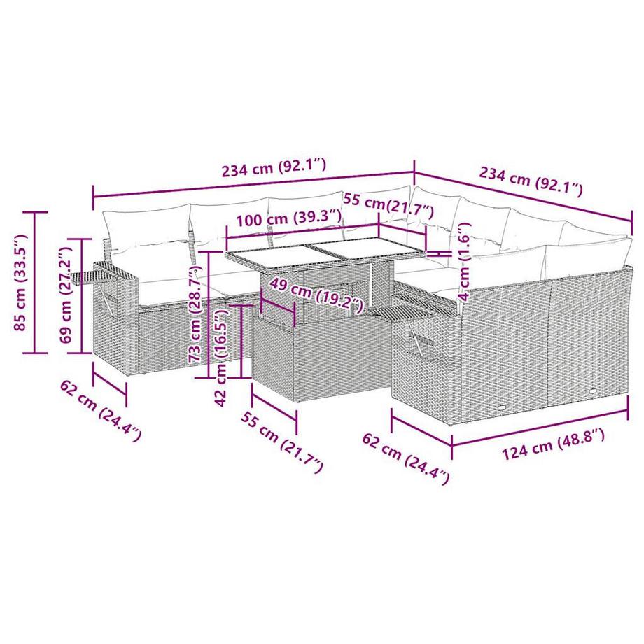 VidaXL Ensemble de canapés de jardin rotin synthétique  