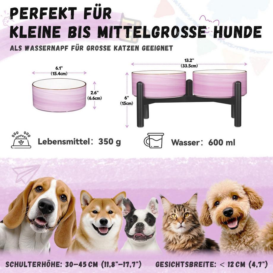Alopini  Bol pour Chien en Céramique Surélevé avec Support en Acier Inoxydable - Belle Station d'alimentation à Double Bol 