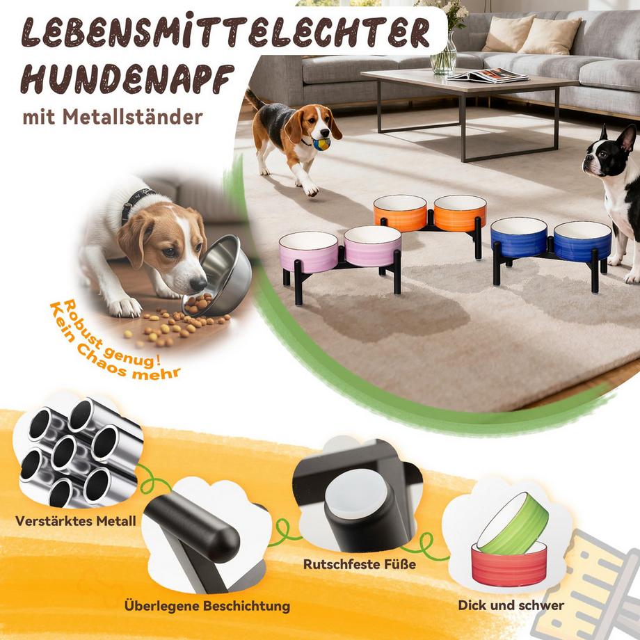Alopini  Bol pour Chien en Céramique Surélevé avec Support en Acier Inoxydable - Belle Station d'alimentation à Double Bol 