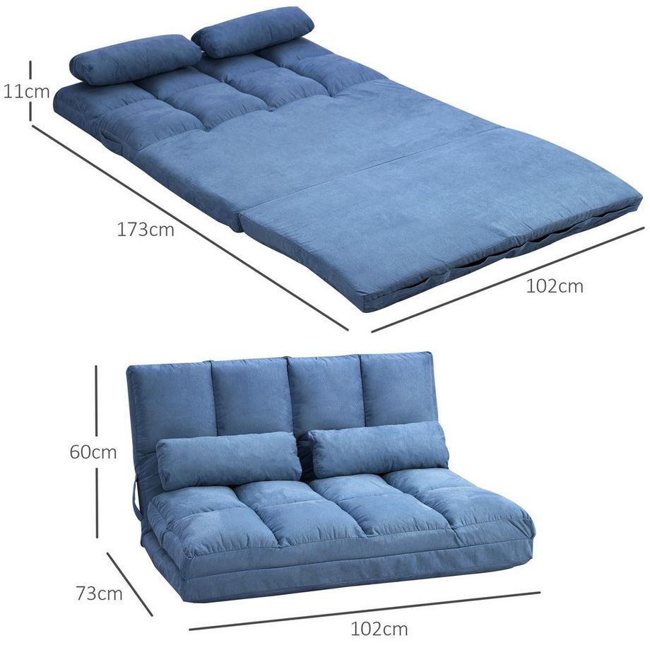 Northio Bodenstuhl 2In1 Bodensessel Klappbett Rückenlehne 3 Positionen Verstellbar Sitzkissen Samt Stahl Blau 102X73X60Cm  