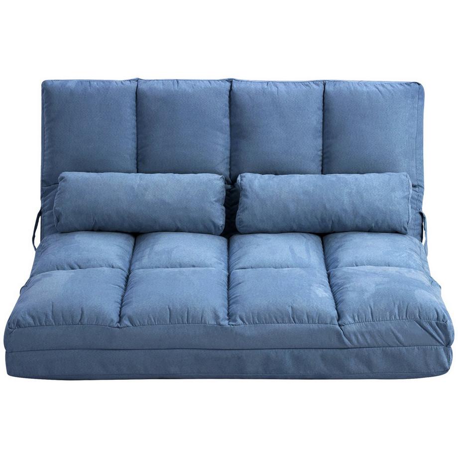 Bodenstuhl 2In1 Bodensessel Klappbett Rückenlehne 3 Positionen Verstellbar Sitzkissen Samt Stahl Blau 102X73X60Cm