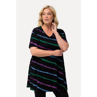 Ulla Popken  Maglia dal taglio lungo e svasato con stampa batik, scollo a V e mezze maniche 