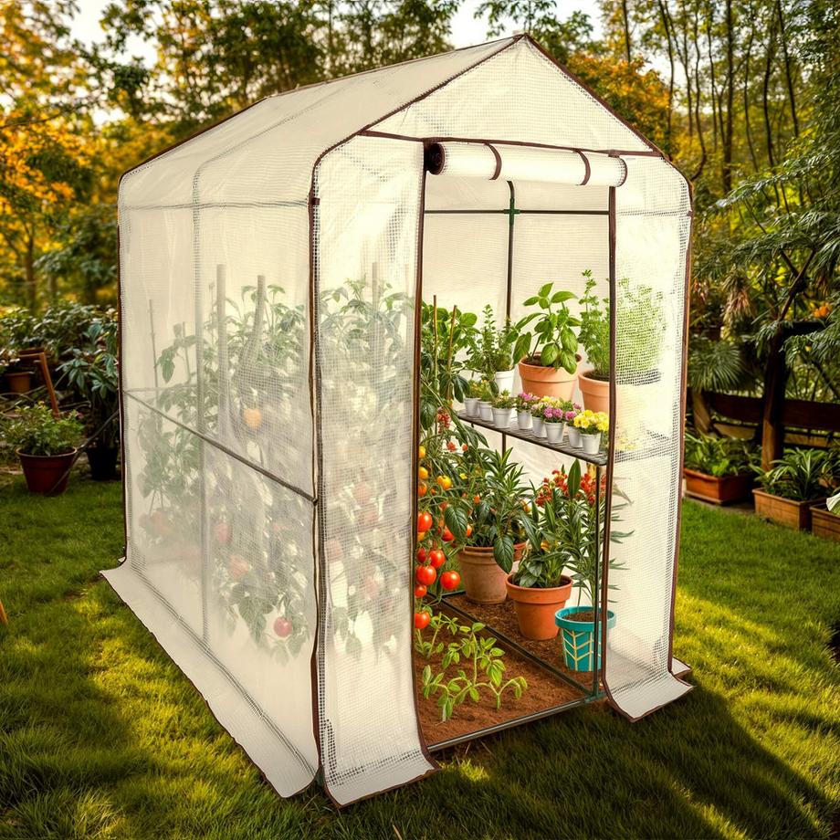 Arebos Serre en film plastique à 2 étages, Serre précoce 120 x 186 x 190 cm  