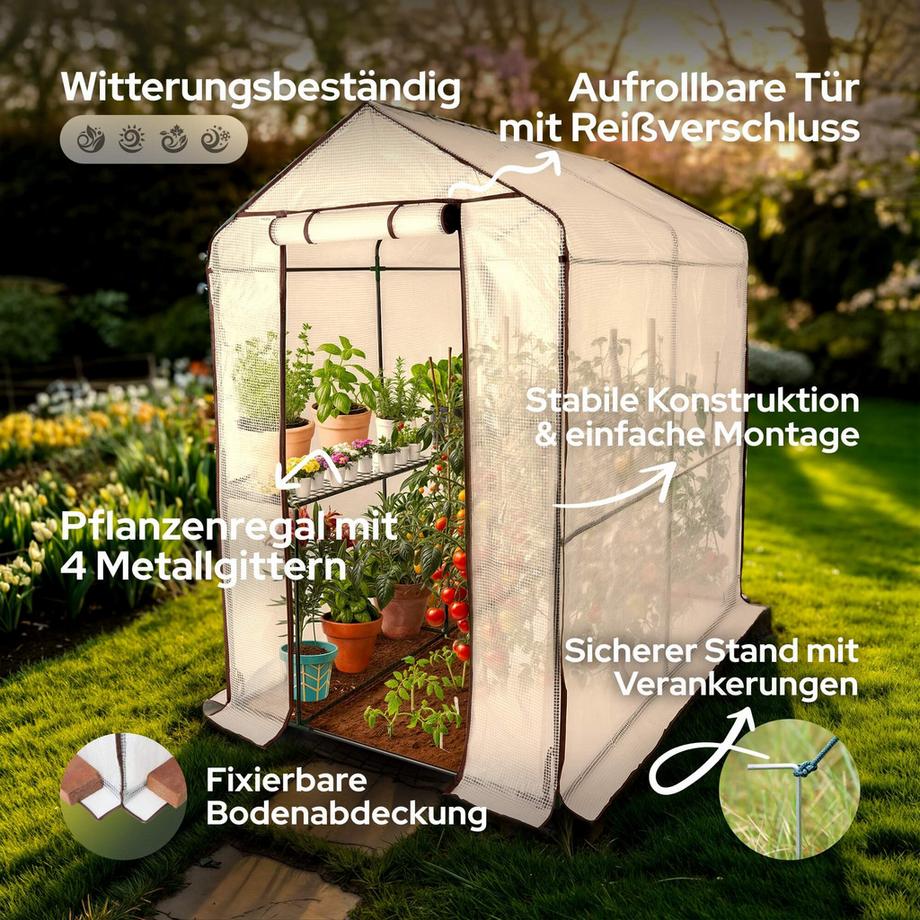 Arebos Serre en film plastique à 2 étages, Serre précoce 120 x 186 x 190 cm  