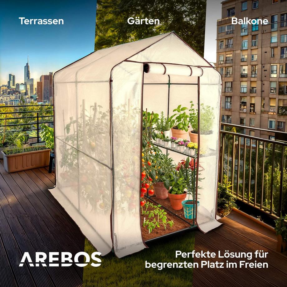 Arebos Serre en film plastique à 2 étages, Serre précoce 120 x 186 x 190 cm  