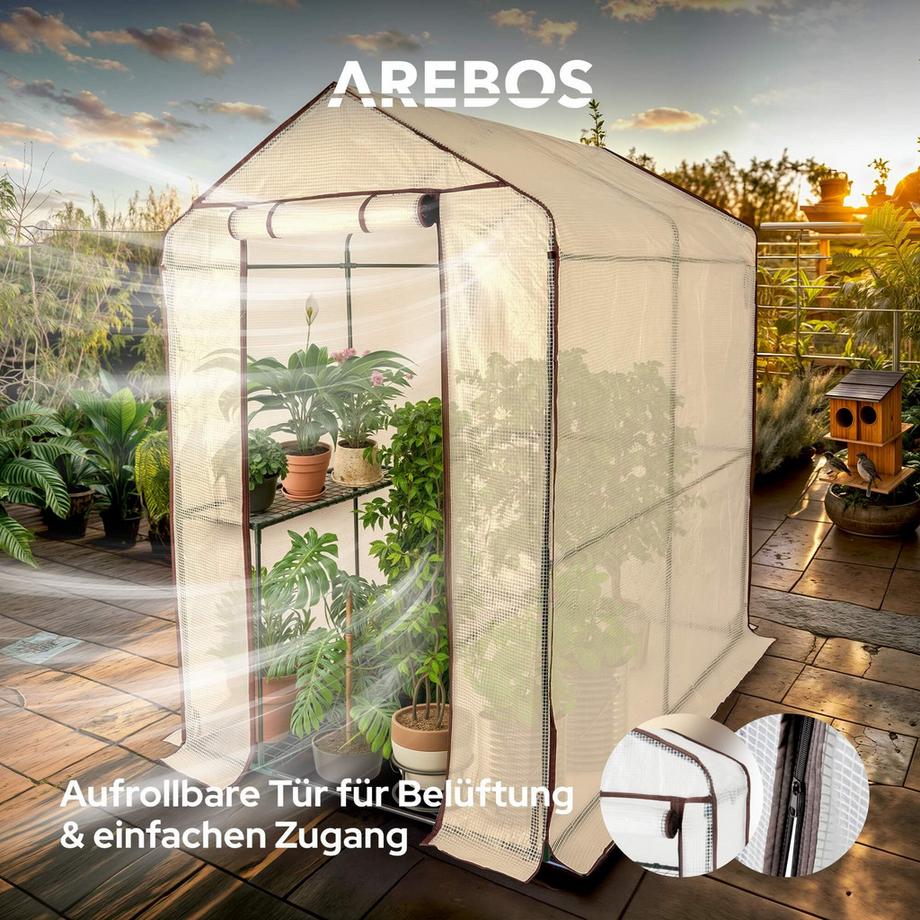 Arebos Serre en film plastique à 2 étages, Serre précoce 120 x 186 x 190 cm  