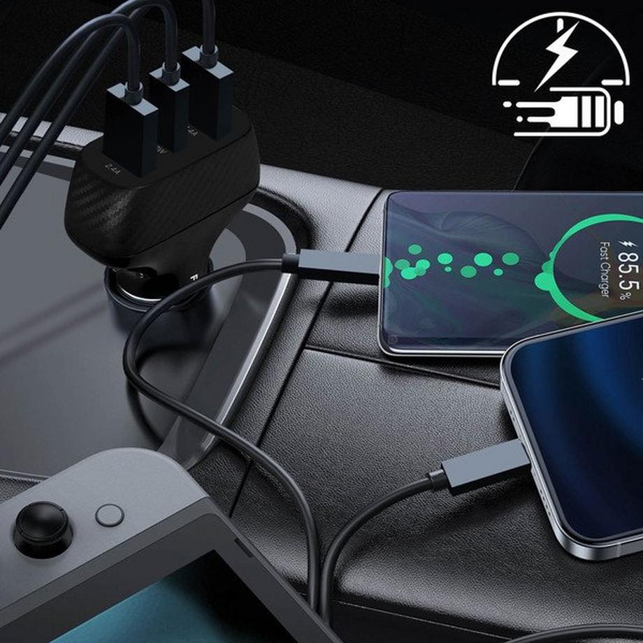 Akashi  Caricatore da Auto Tripla Porta Akashi 