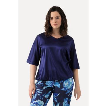 Blusa dal taglio oversize in raso con scollo a V, mezze maniche e orlo elastico