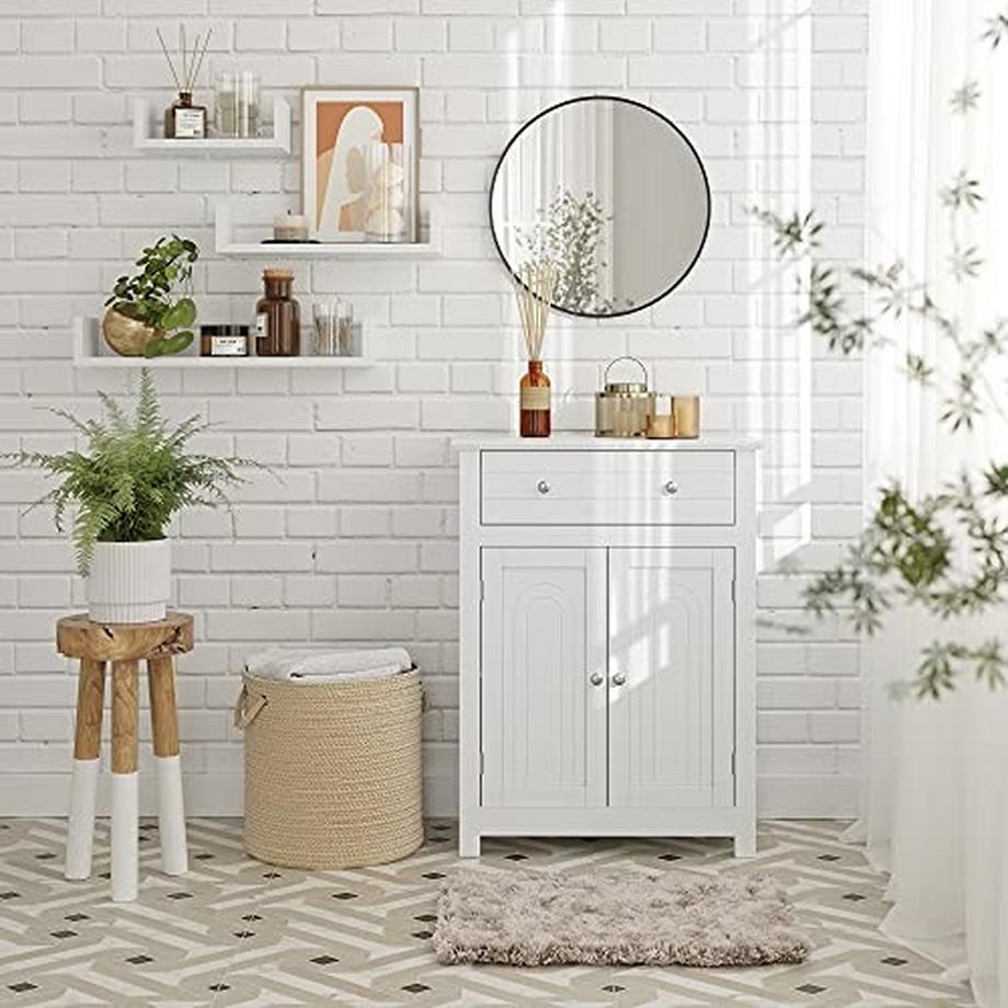 Pricenet Armoire de salle de bain blanche de style campagnard avec étagères réglables  