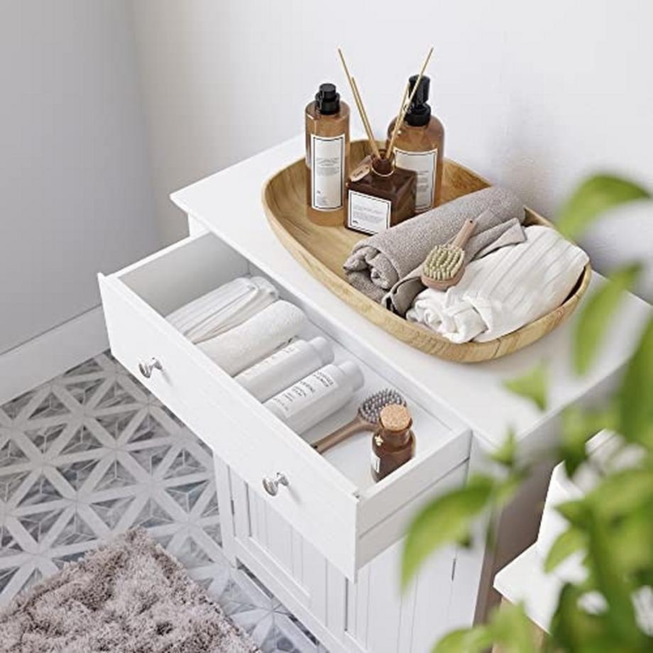Pricenet Armoire de salle de bain blanche de style campagnard avec étagères réglables  
