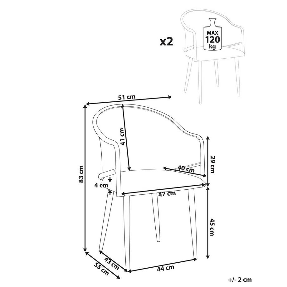 Beliani Lot de 2 chaises de salle à manger en Métal  WEIMAR  