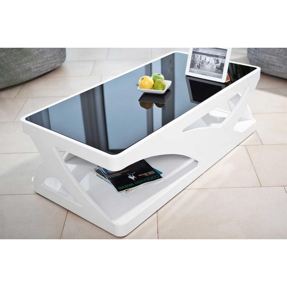 mutoni Tavolino 120x60x38cm bianco-nero in vetroresina  