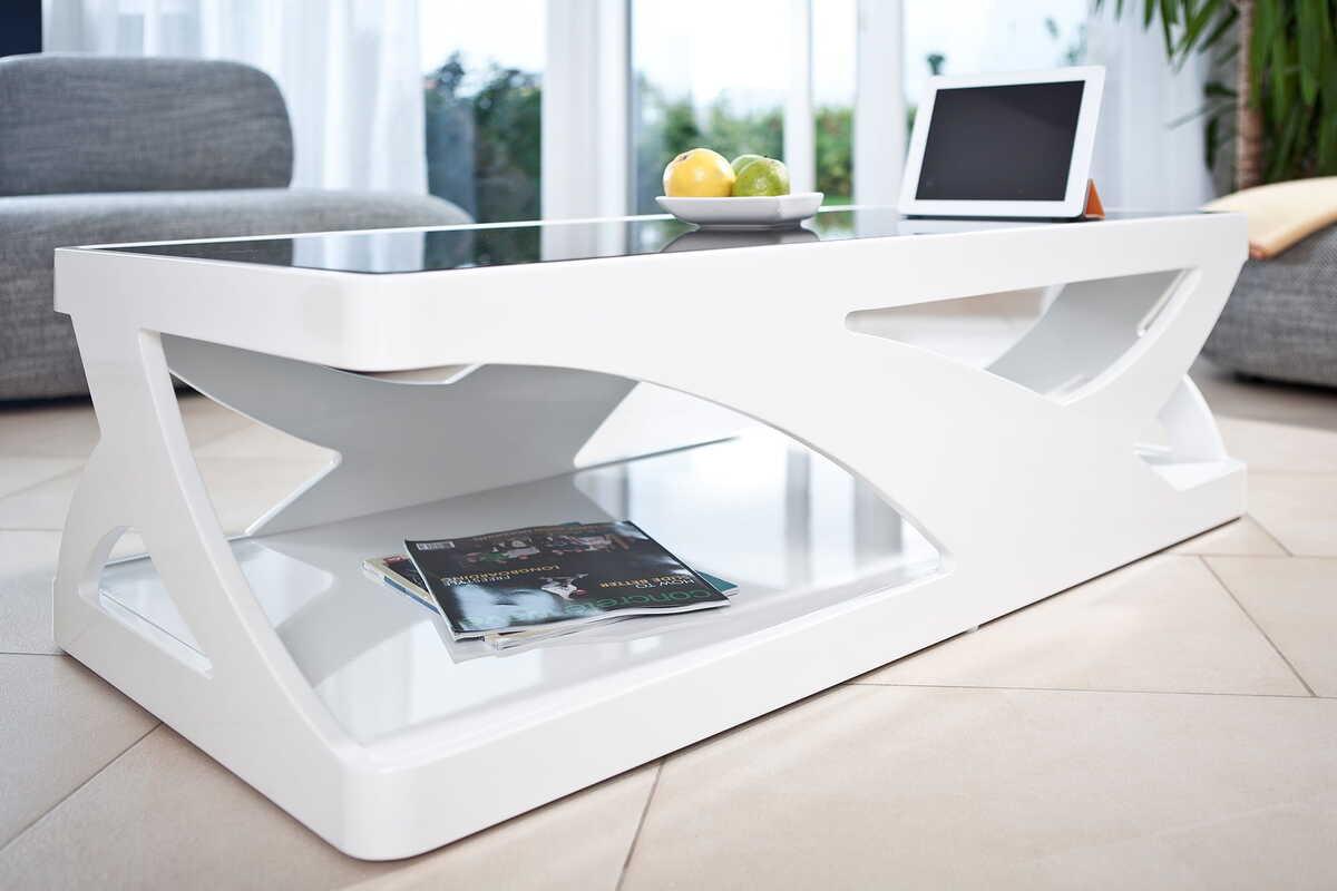 mutoni Table basse 120x60x38cm blanc-noir fibre de verre  