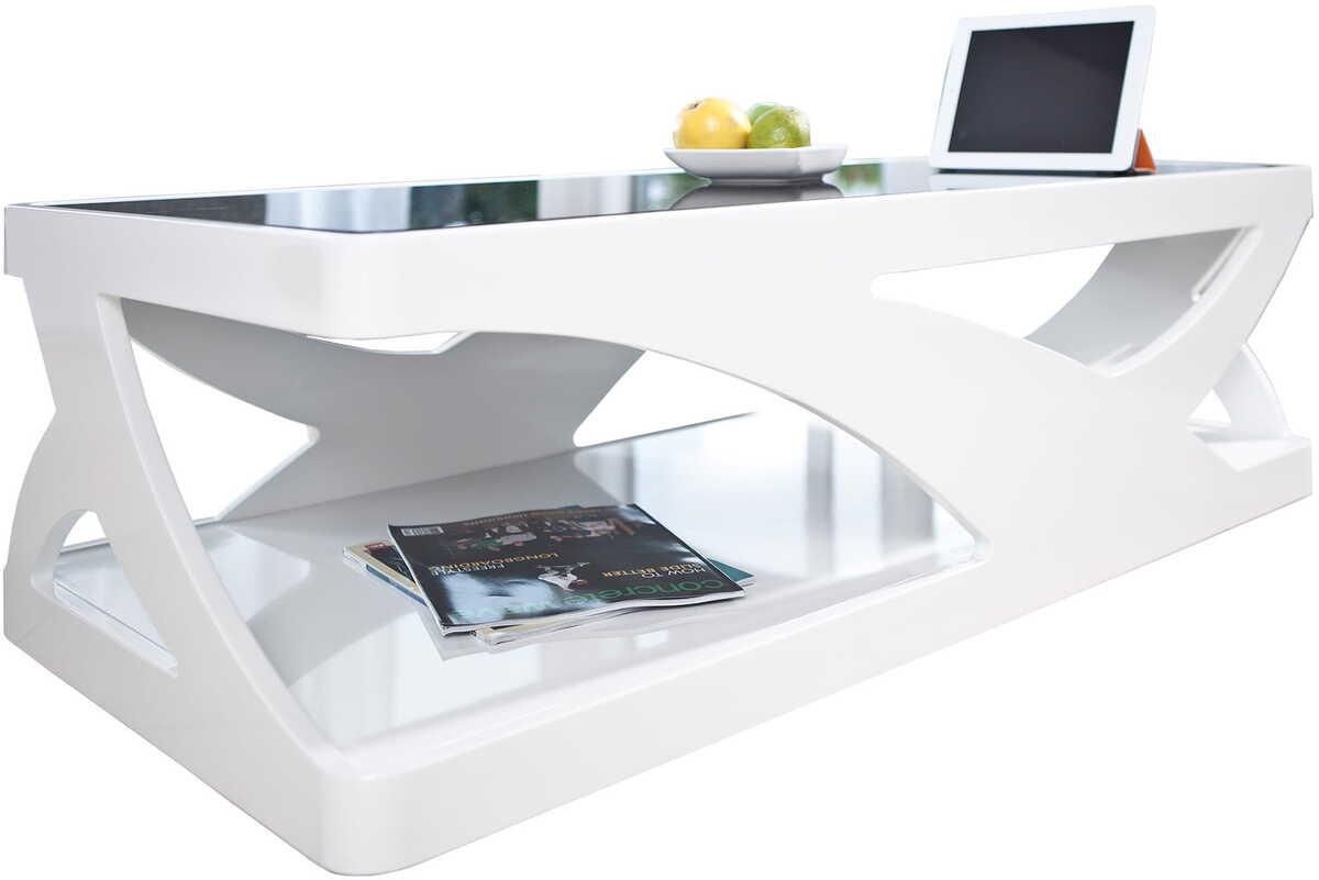 mutoni Table basse 120x60x38cm blanc-noir fibre de verre  