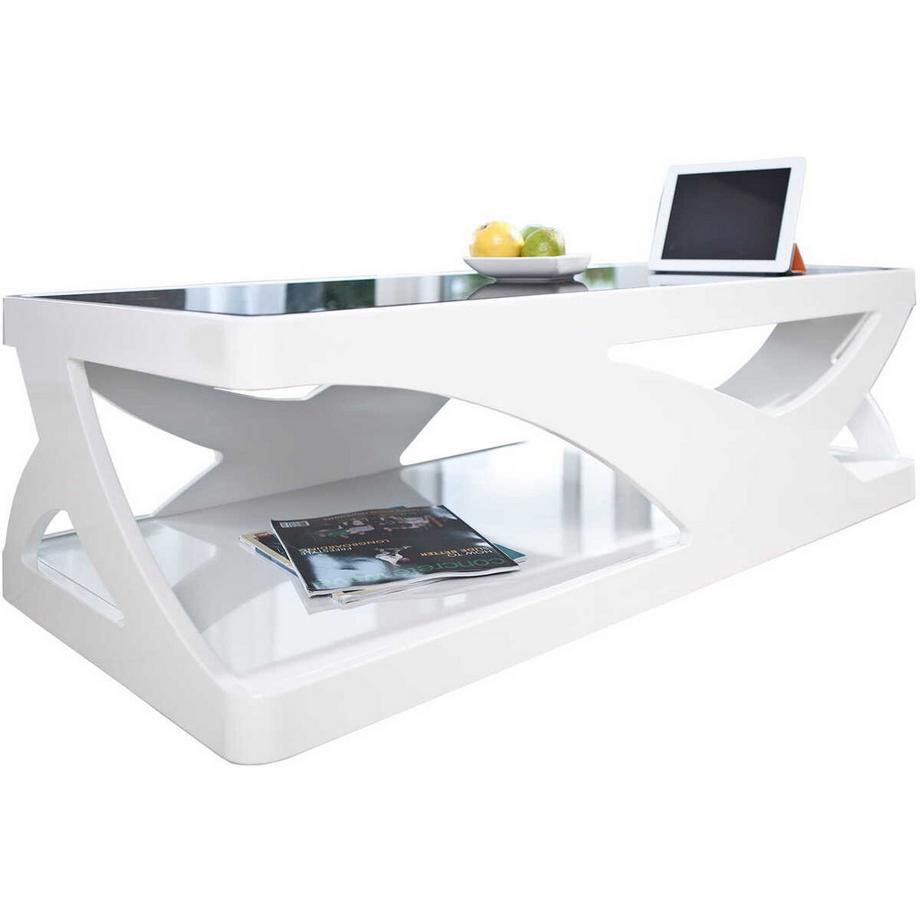 mutoni Tavolino 120x60x38cm bianco-nero in vetroresina  