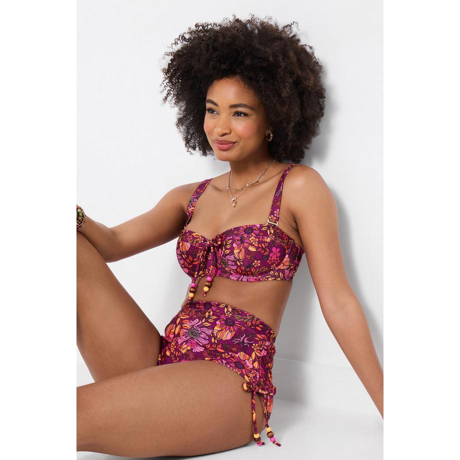 Haut de Bikini Imprimé Floral avec Finitions Dorées et Nœud Perlé