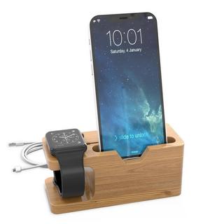 Cadorabo  Docking Station - Ladestation aus Echtholz Bambus - Kompatibel mit alle Smartphones und Smartwatches 