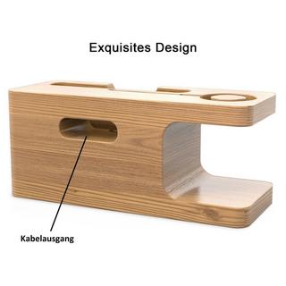 Cadorabo  Docking Station - Ladestation aus Echtholz Bambus - Kompatibel mit alle Smartphones und Smartwatches 
