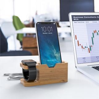 Cadorabo  Docking Station - Ladestation aus Echtholz Bambus - Kompatibel mit alle Smartphones und Smartwatches 