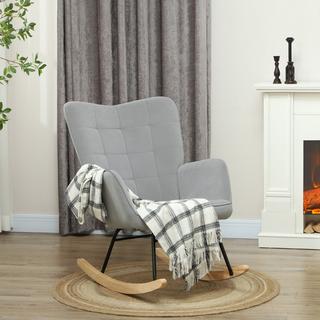 Northio Fauteuil à bascule, fauteuil à bascule aspect velours, accoudoir, fauteuil avec patins en bois, fauteuil de relaxation pour salon, chambre à coucher, gris clair  
