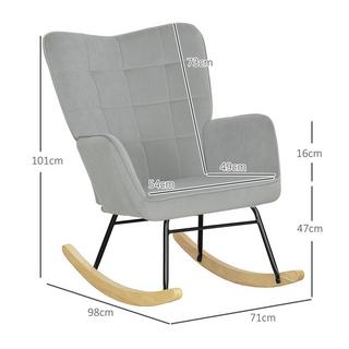 Northio Fauteuil à bascule, fauteuil à bascule aspect velours, accoudoir, fauteuil avec patins en bois, fauteuil de relaxation pour salon, chambre à coucher, gris clair  