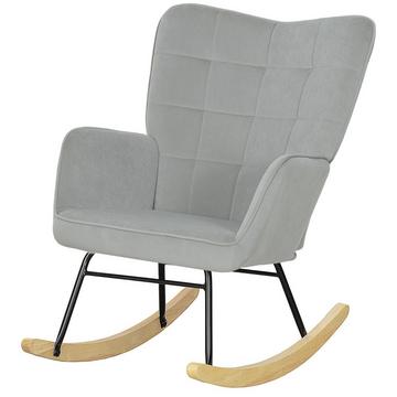 Fauteuil à bascule, fauteuil à bascule aspect velours, accoudoir, fauteuil avec patins en bois, fauteuil de relaxation pour salon, chambre à coucher, gris clair