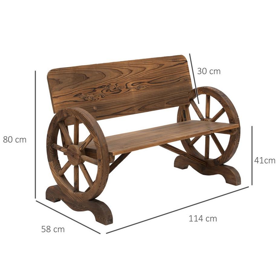 Northio Banc De Jardin Avec Accoudoirs, Banc Design À Roues De Chariot, Meuble De Jardin, Banc Rustique, Bois Massif, Marron, 114 X 58 X 80 Cm  