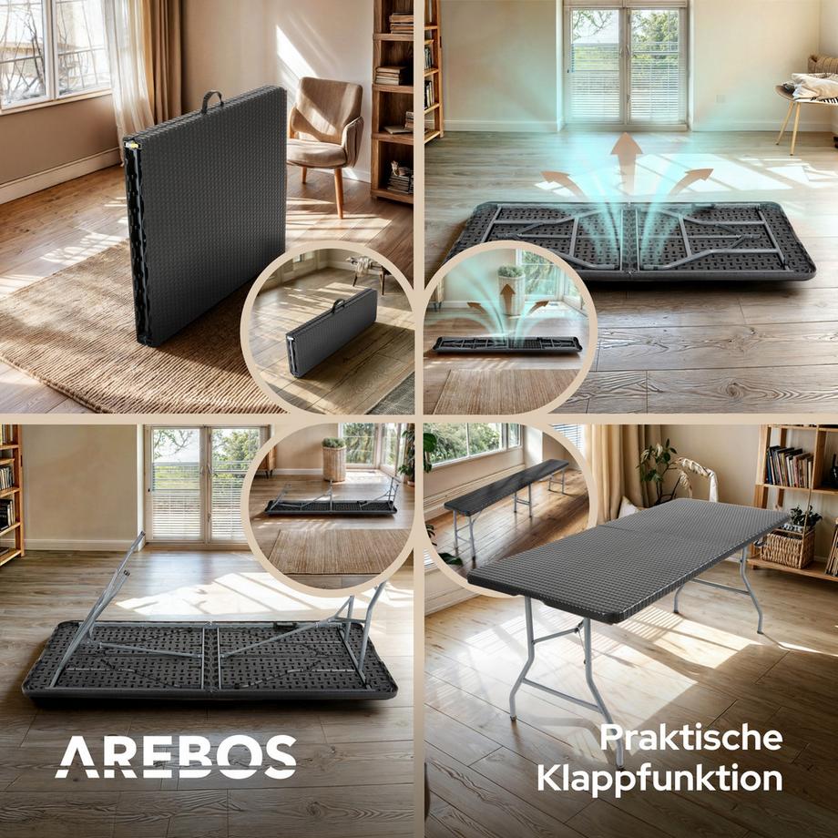 Arebos Bierzeltgarnitur Festzeltgarnitur Campingset Sitzgruppe klappbar Rattan  