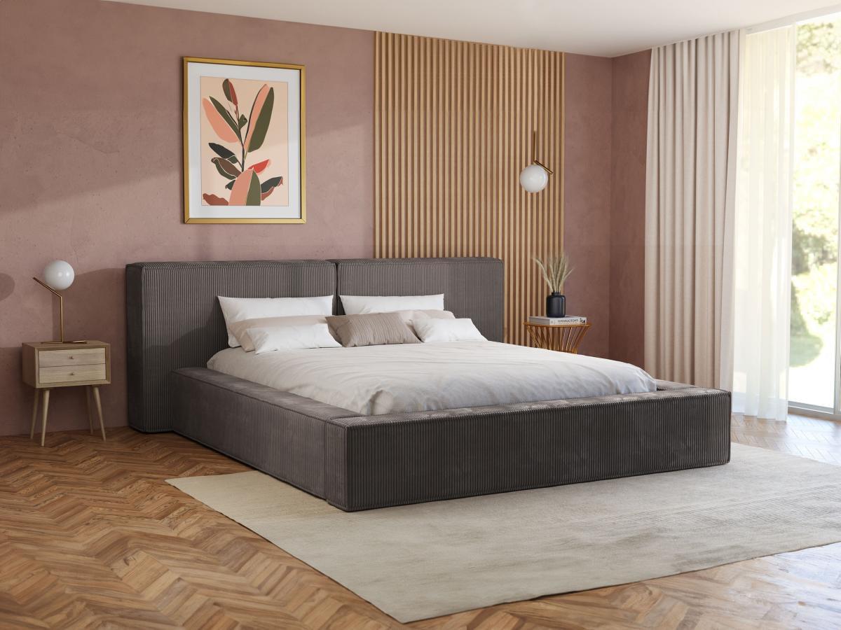 PASCAL MORABITO Lit coffre 160 x 200 cm - Velours côtelé - Taupe + Matelas - TIMANO de Pascal Morabito  