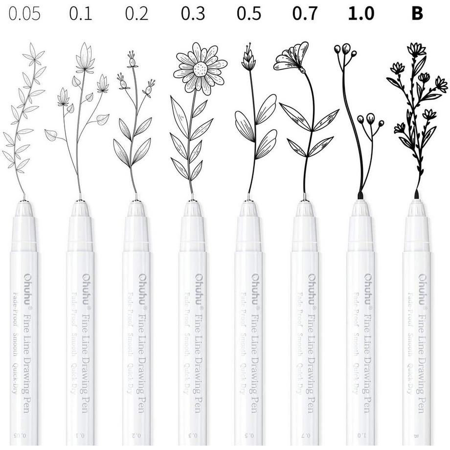 Ohuhu  Fineliner-Zeichenstifte - 8 verschiedene Spitzengrössen 
