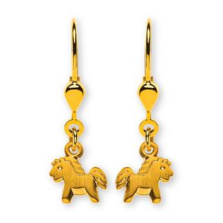 MUAU Schmuck  Ohrhänger Pferd Gelbgold 750 Brisur 25mm 