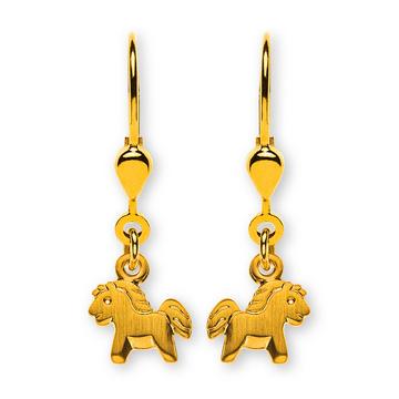 Ohrhänger Pferd Gelbgold 750 Brisur 25mm
