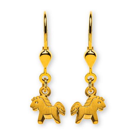 MUAU Schmuck  Ohrhänger Pferd Gelbgold 750 Brisur 25mm 