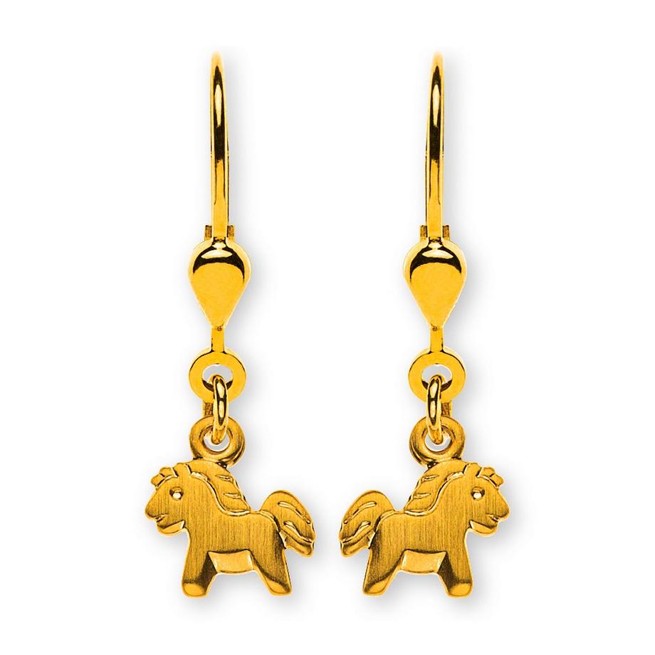Ohrhänger Pferd Gelbgold 750 Brisur 25mm