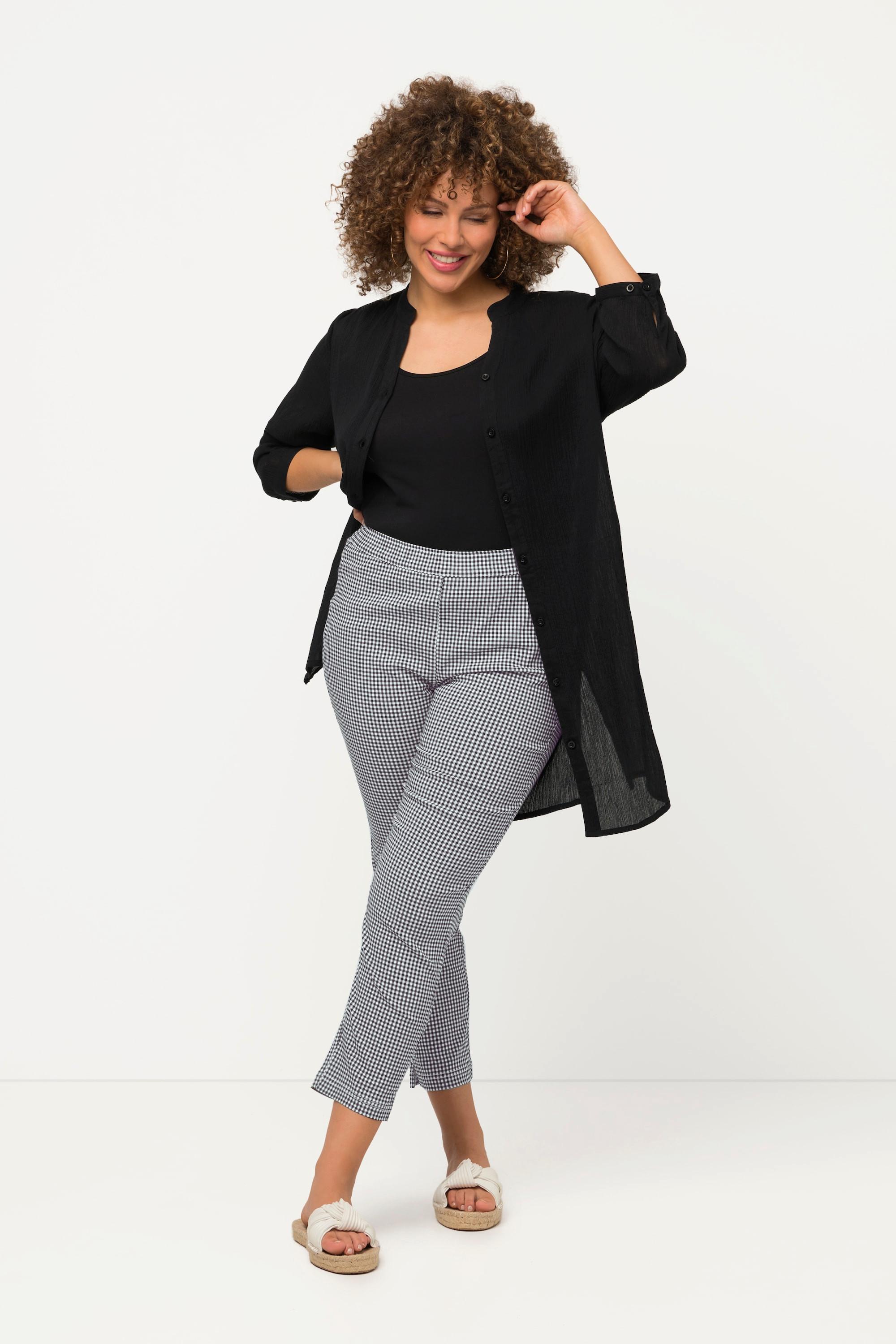 Ulla Popken  Pantalon 7/8 Sienna. Tissu bengaline hautement élastique. Imprimé à carreaux vichy. 