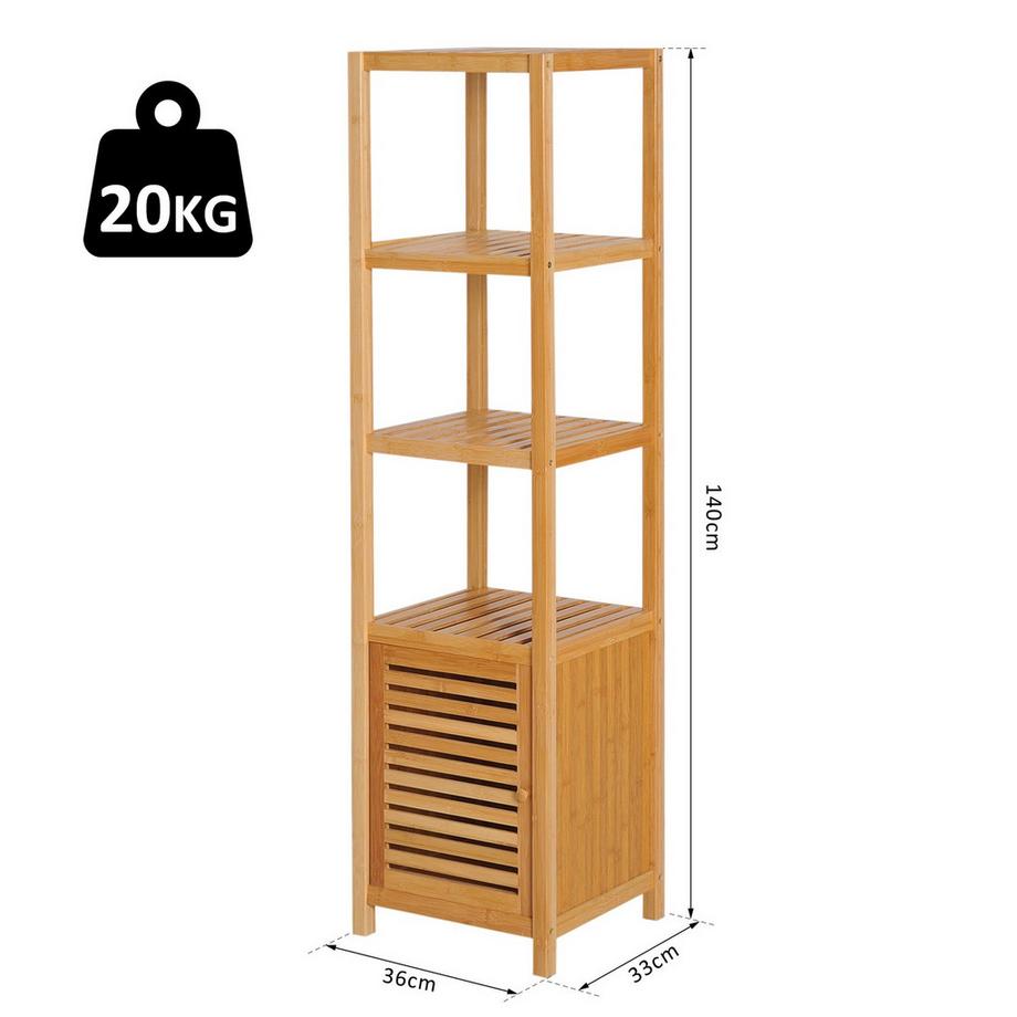 Northio Badschrank Badezimmerschrank Mit 3 Offenen Fächern, Aufbewahrungsschrank Aus Bambus, Toilettenschrank, Natur, 36X33X140Cm  