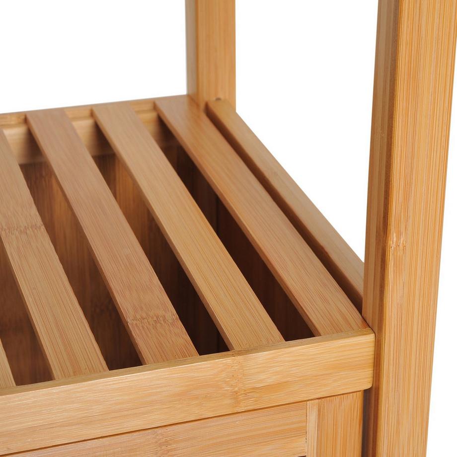 Northio Badschrank Badezimmerschrank Mit 3 Offenen Fächern, Aufbewahrungsschrank Aus Bambus, Toilettenschrank, Natur, 36X33X140Cm  