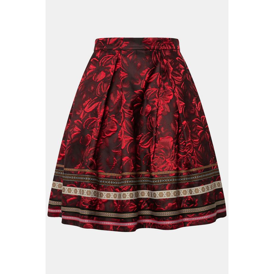 Ulla Popken Gonna Taglio Svasato Jacquard Fantasia Floreale Nastri Decorativi  
