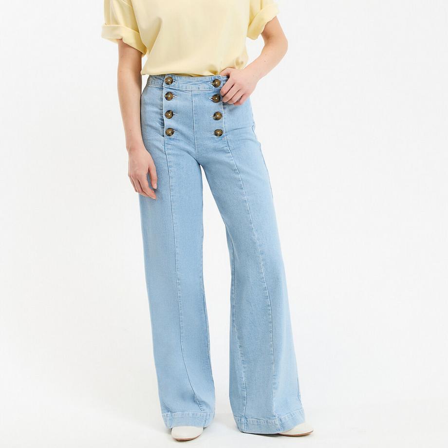 Weite High-Waist-Jeans mit Hosenklappe