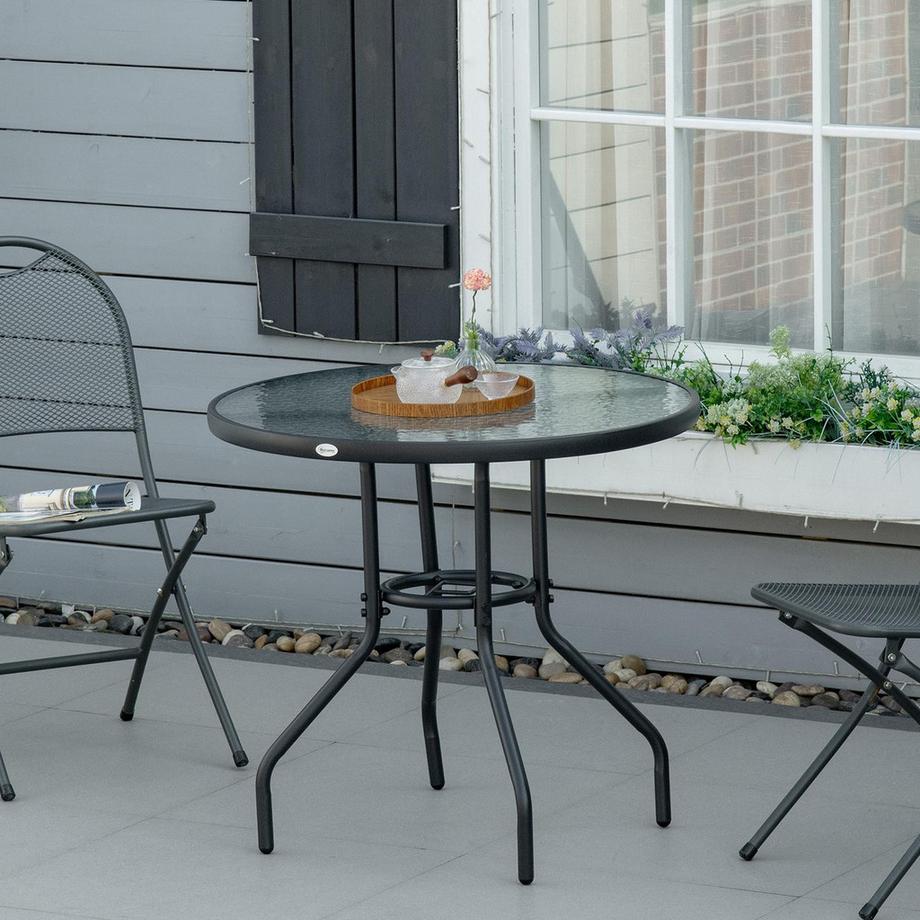 Northio Table De Jardin Table D'Appoint De Jardin Salon De Jardin Table De Balcon Table De Bistro Avec Trou Pour Parasol Verre Trempé + Métal Noir Ø80 X 72 Cm  