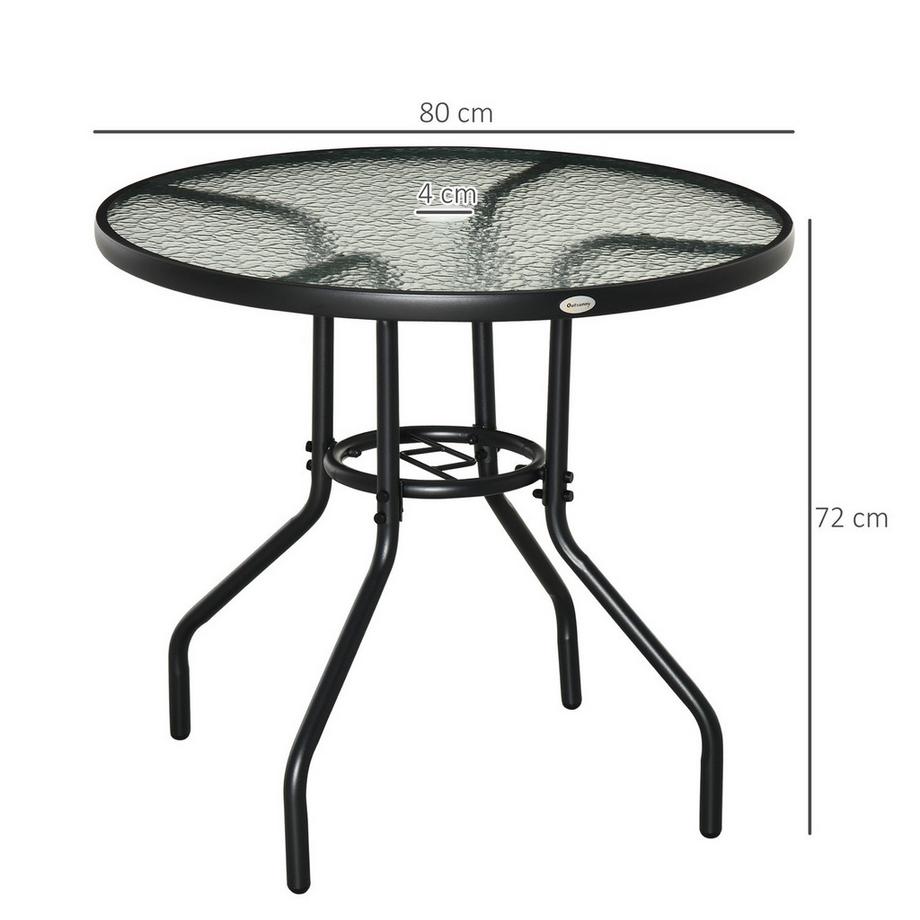 Northio Table De Jardin Table D'Appoint De Jardin Salon De Jardin Table De Balcon Table De Bistro Avec Trou Pour Parasol Verre Trempé + Métal Noir Ø80 X 72 Cm  