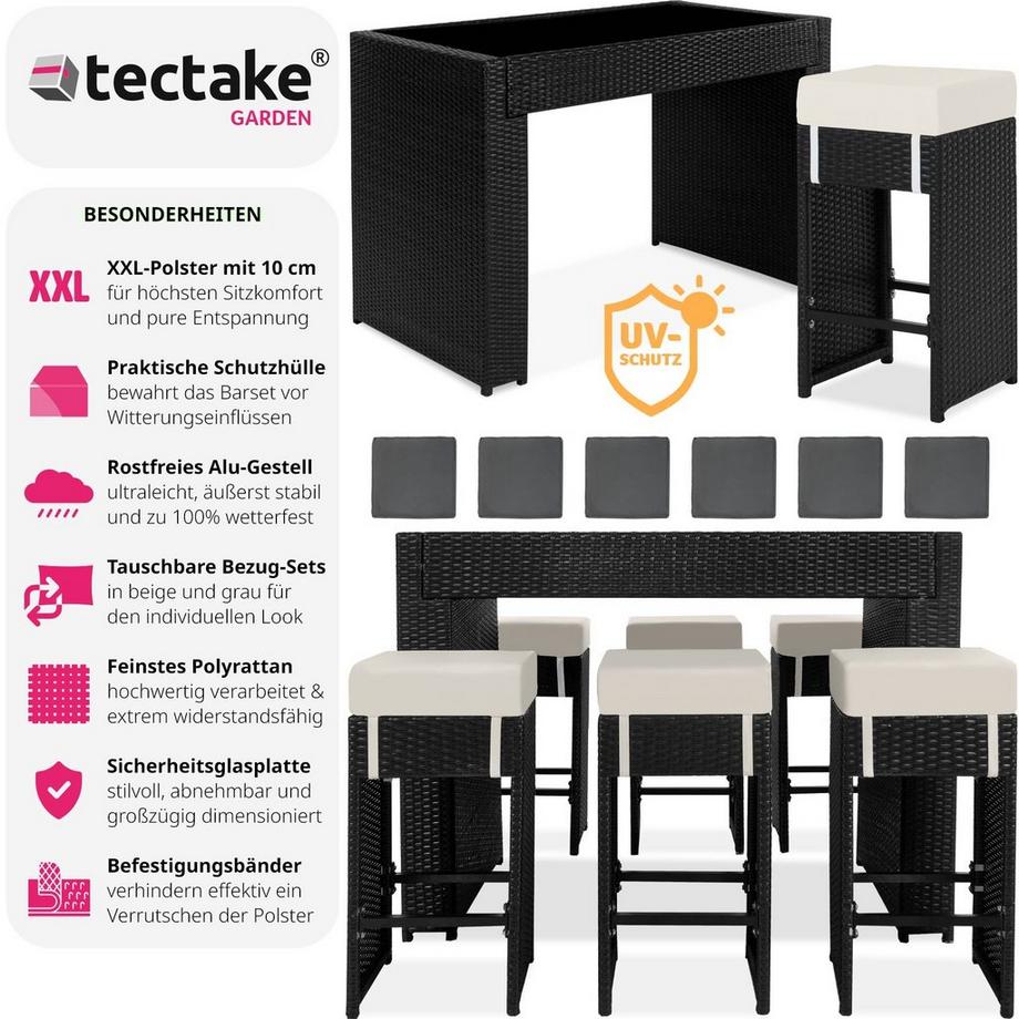 Tectake Salon de jardin IBIZA 6 places avec 2 sets de housses + housse de protection  