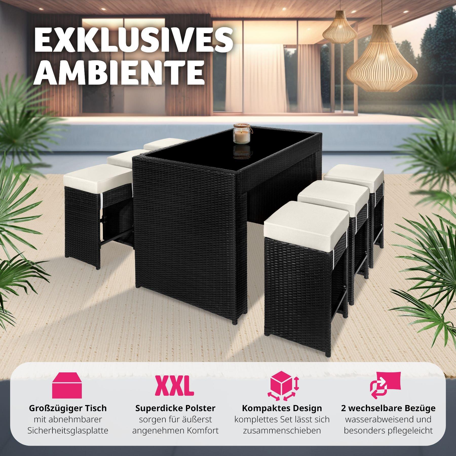 Tectake Aluminium Rattan Barset Ibiza 6+1 mit Schutzhülle  