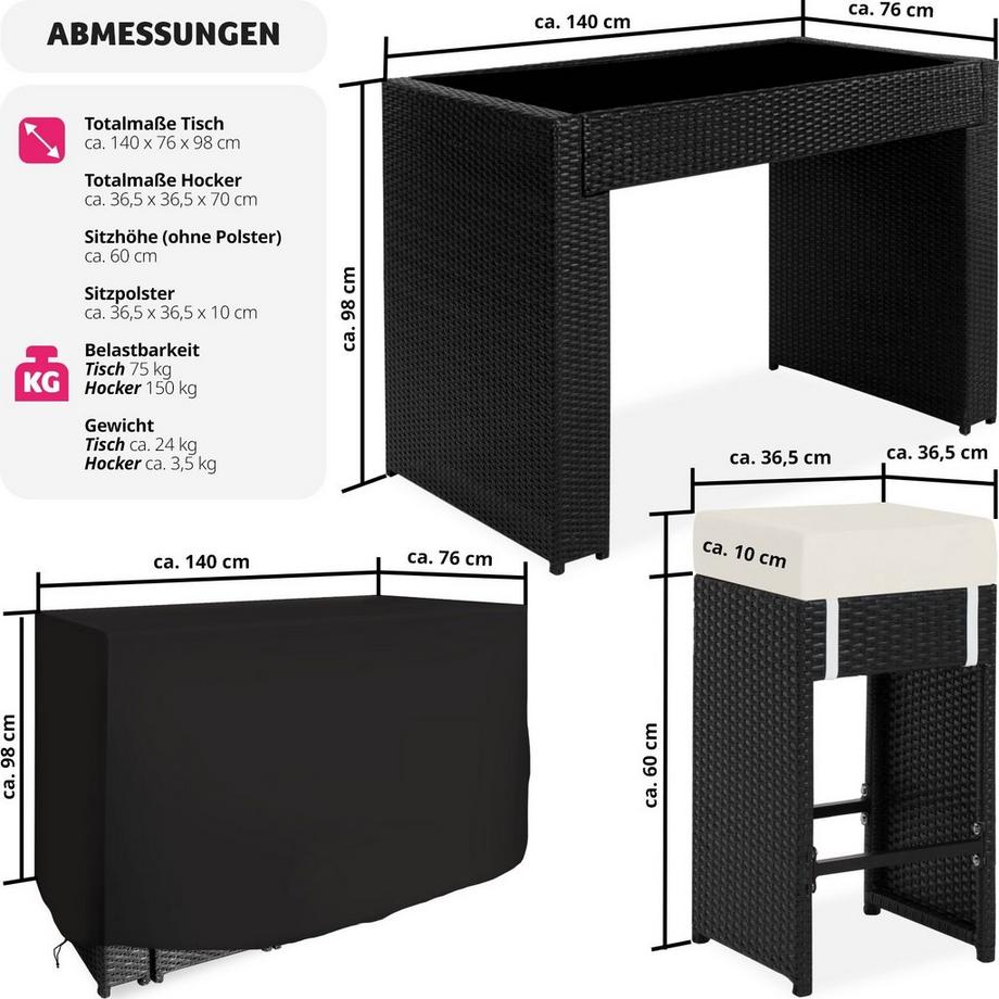 Tectake Salon de jardin IBIZA 6 places avec 2 sets de housses + housse de protection  