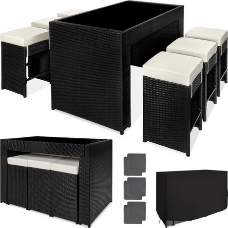Tectake Aluminium Rattan Barset Ibiza 6+1 mit Schutzhülle  