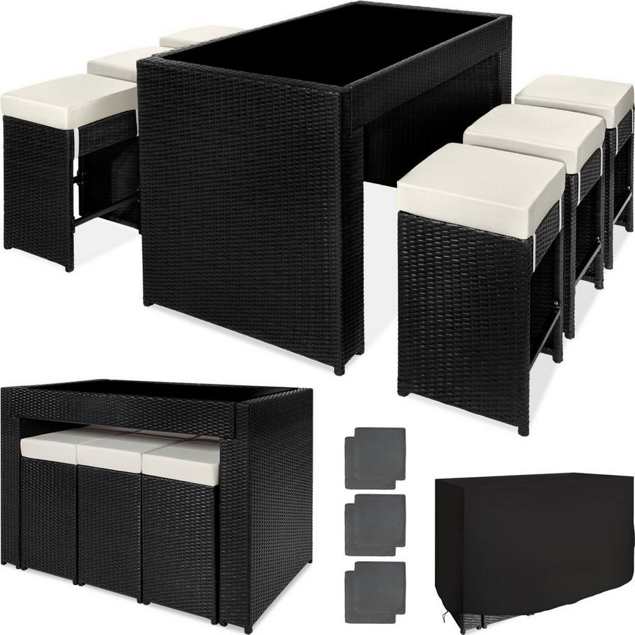 Tectake Salon de jardin IBIZA 6 places avec 2 sets de housses + housse de protection  