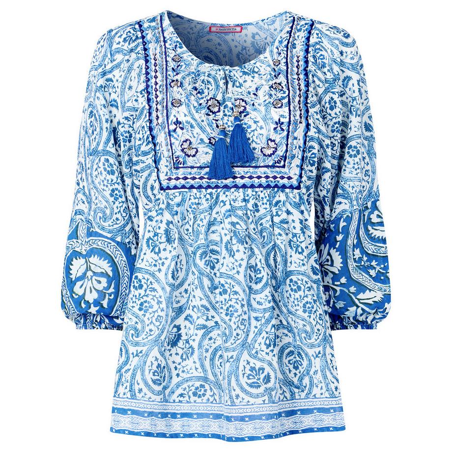 Besticktes Boho-Top mit Ballonärmeln