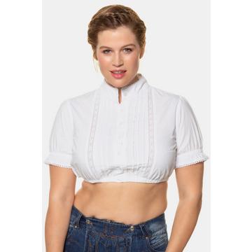 Blusa per abito tradizionale Dirndl con nervature, pizzo, collo alto e mezze maniche