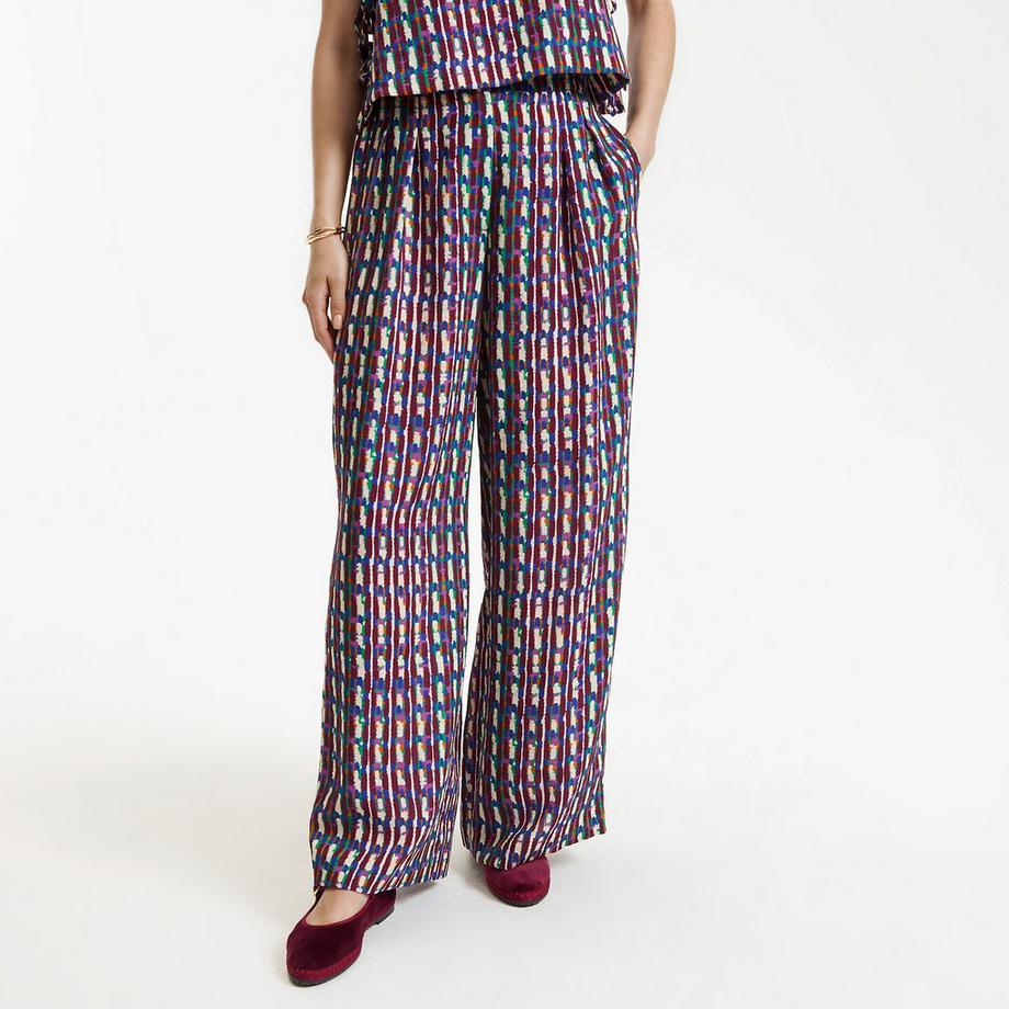 Pantalon large imprimé à taille élastiquée
